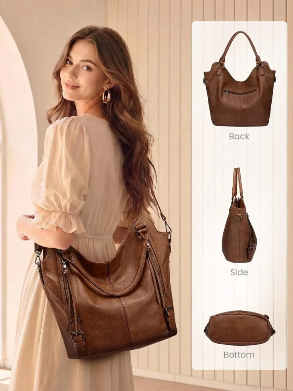 Stylish PU Leather Tote Bag for Women - Large Hobo Shoulder Purse with